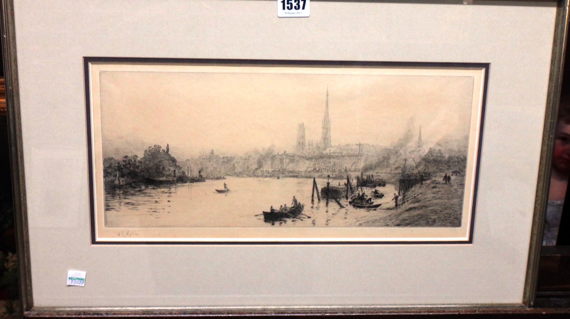 Appraisal: William Lionel Wyllie - River scene with cathedral beyond etching