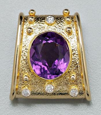 Appraisal: Diamond and amethyst slide pendant oval-faceted amethyst estimated weight cts