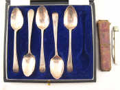 Appraisal: Two silver fruit knives with m o p guards one