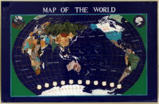 Appraisal: PIETRA DURA WORLD MAP W CLOCKS PIETRA DURA WORLD MAP