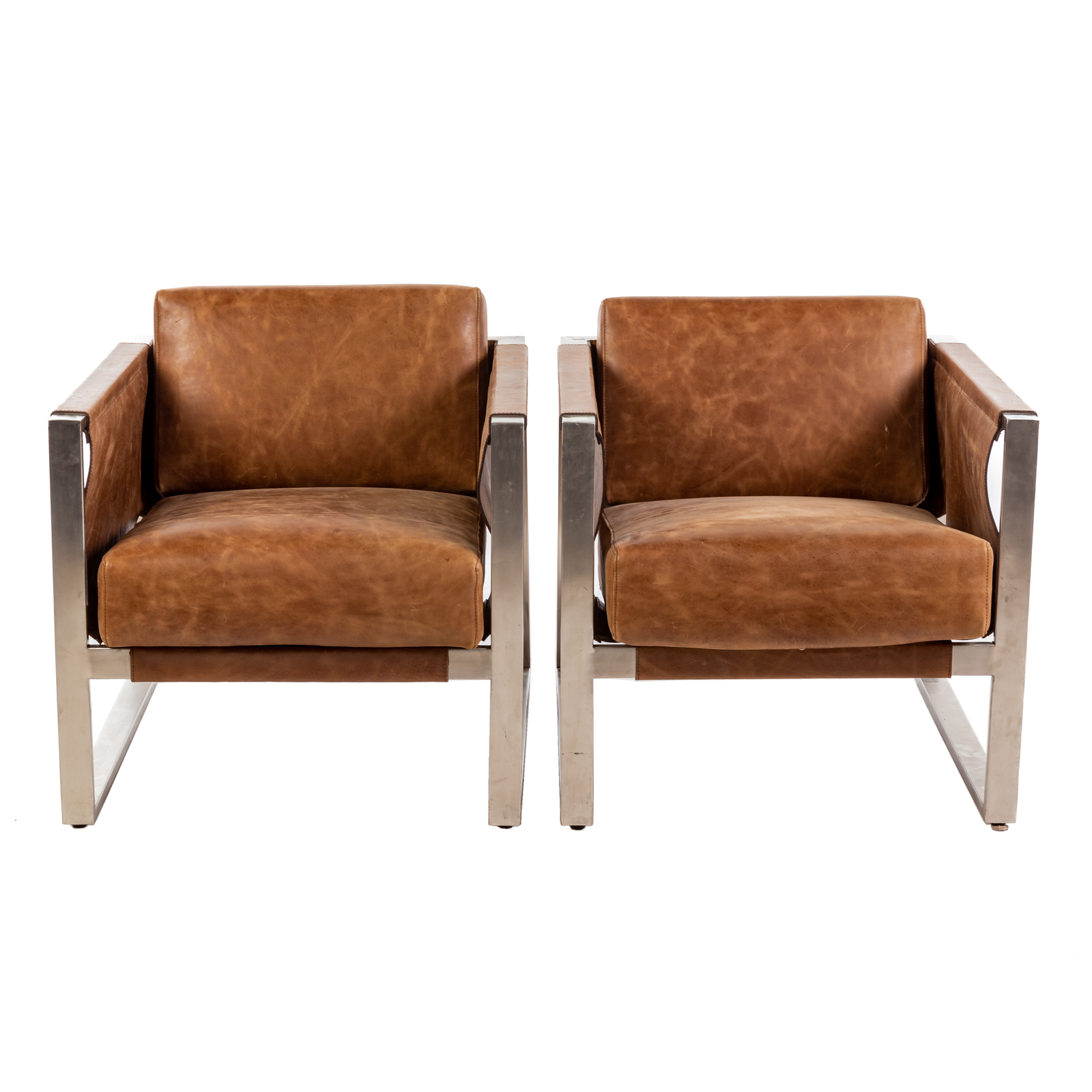 Appraisal: A PAIR OF BERNHARDT CONTEMPORARY LEATHER ARM CHAIRS st century