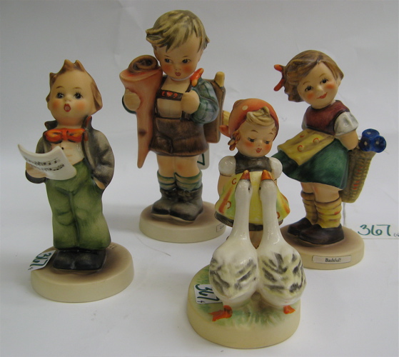 Appraisal: FOUR GERMAN HUMMEL FIGURES all TM- Little Scholar HUM -