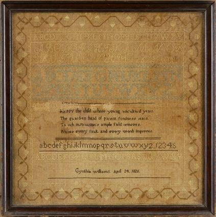 Appraisal: NEEDLEWORK SAMPLER WORKED BY CYNTHIA WILLIAMS APRIL Worked with alphabet