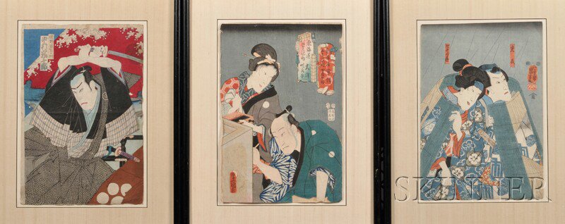 Appraisal: Three Woodblock Prints Japan late th century ink and color