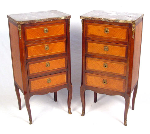 Appraisal: PAIR FRENCH MARBLE TOP COMMODES Early th C Each with