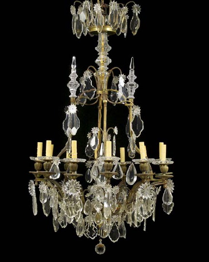 Appraisal: Good Large Napoleon III Antique-Gilded Bronze Brass and Cut-Glass Twelve-Light