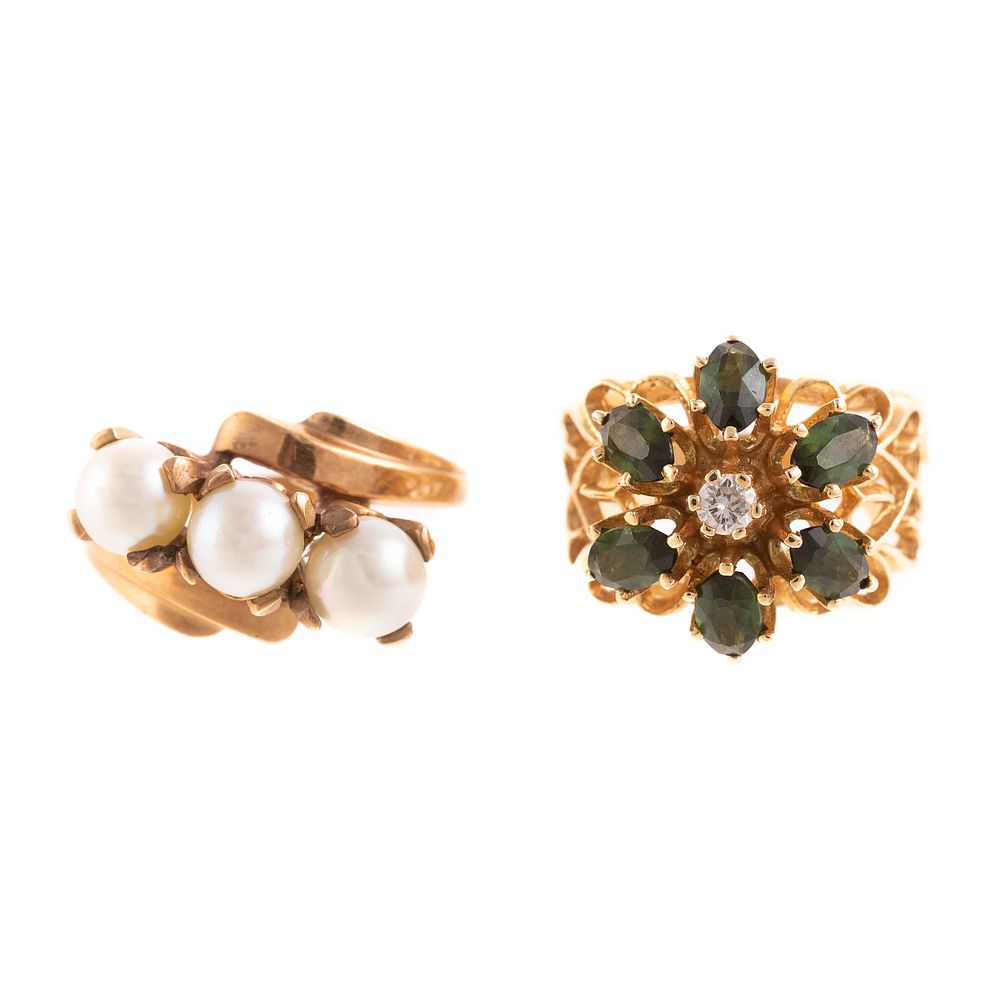 Appraisal: A Flower Tourmaline Ring Pearl Ring in K K yellow