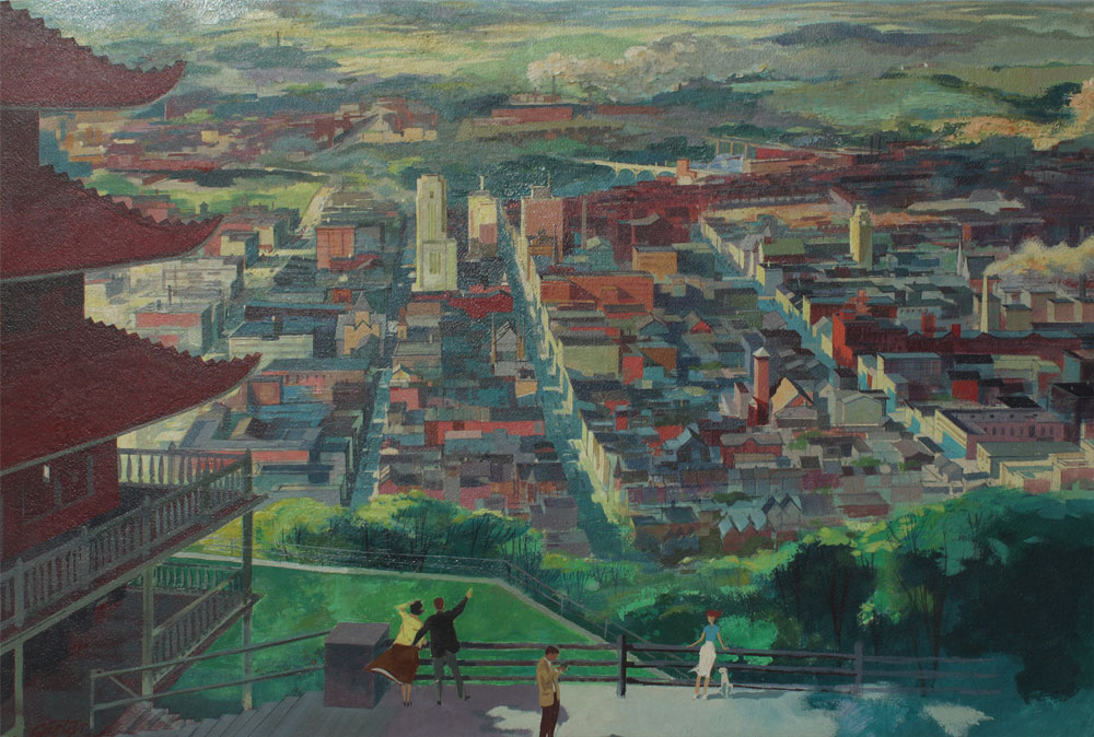 Appraisal: ILLUSTRATION OF READING PA FROM THE PAGODA Oil Board ''