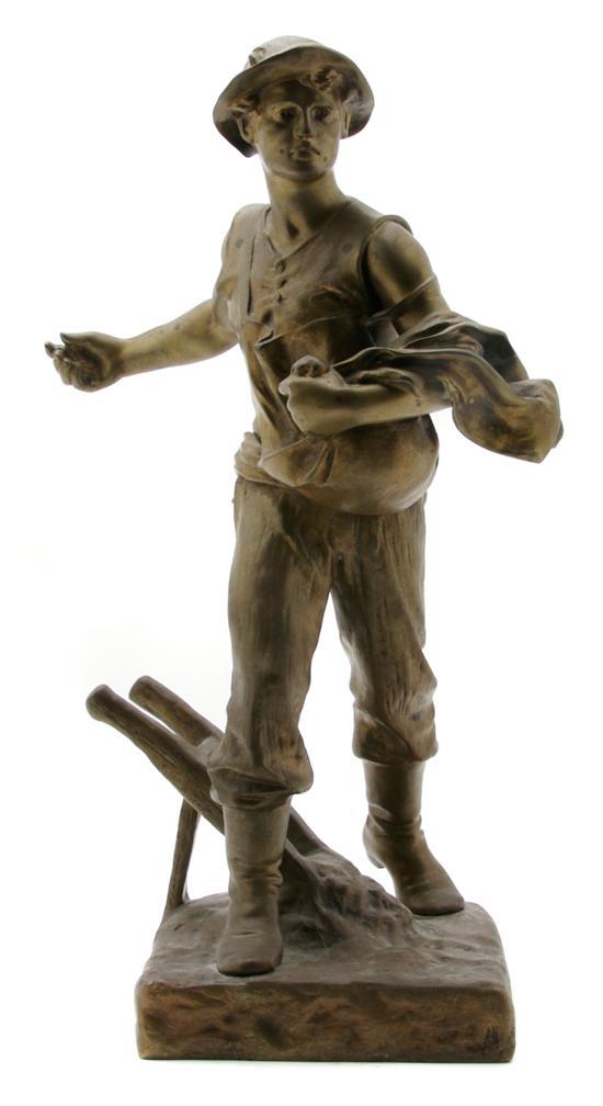 Appraisal: A Bronze Figure Depicting a Farmer Sewing After H Levasseur