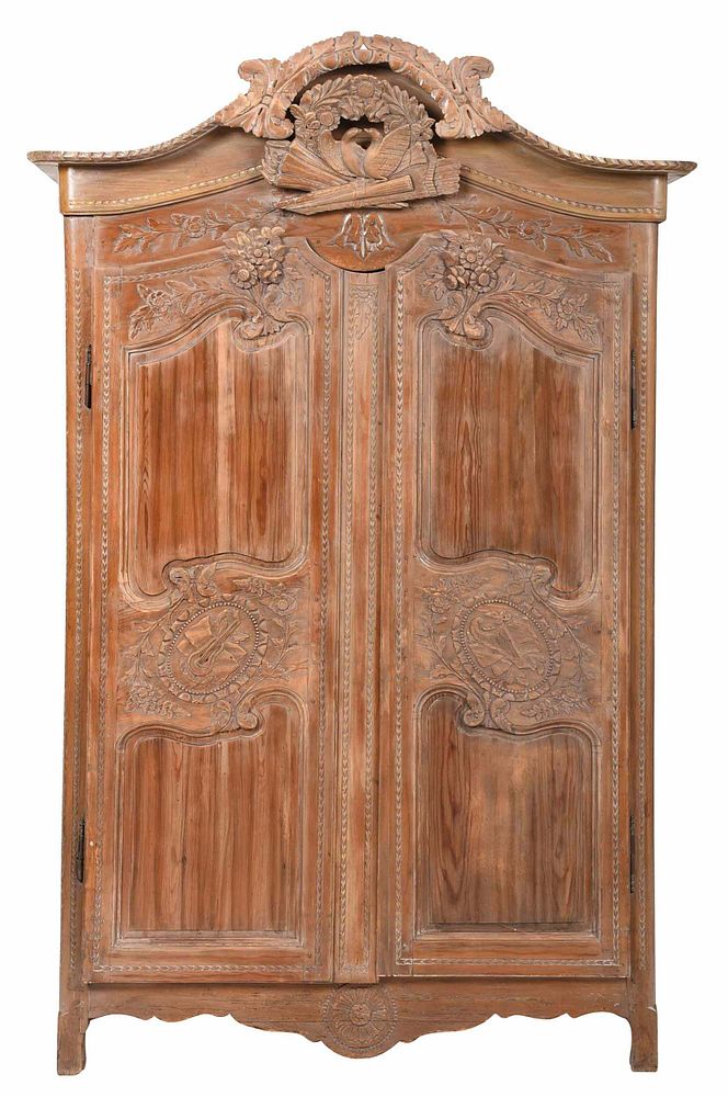 Appraisal: Provincial Louis XV Style Carved Pine Armoire French some early