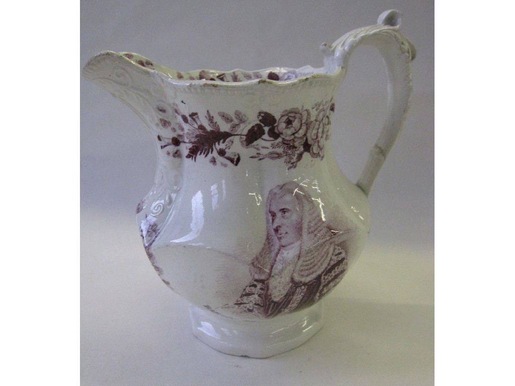 Appraisal: Staffordshire puce transfer printed jug commemorating the Reform Act of