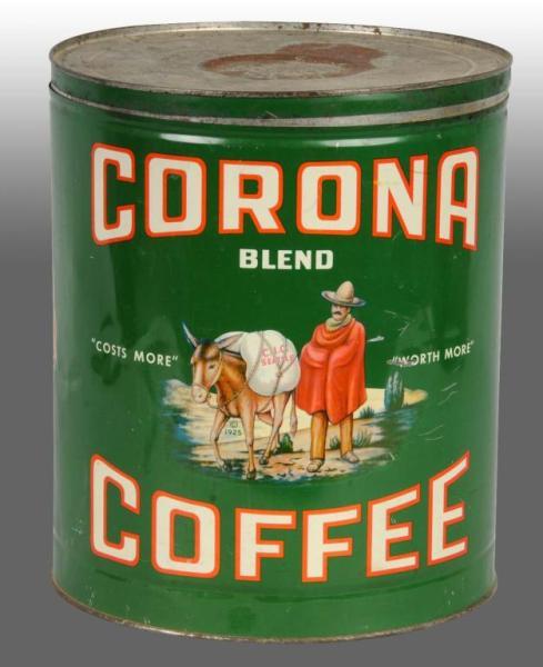 Appraisal: Corona Coffee Counter Tin Description Fifteen pound version Great looking