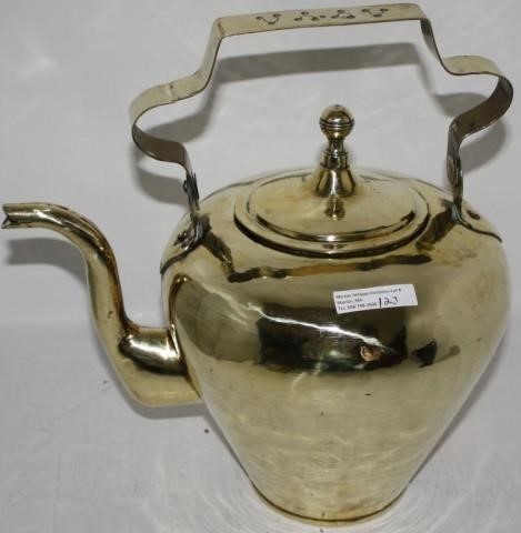 Appraisal: LATE TH C BRASS DUTCH HOT WATER KETTLE HANDHAMMERED AND