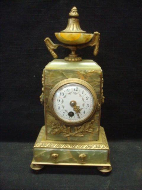 Appraisal: Alabaster Clock With Urn Finial Nice quality with bronze mounts