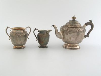 Appraisal: A Victorian matched three-piece bachelors teaset circular embossed with vertical