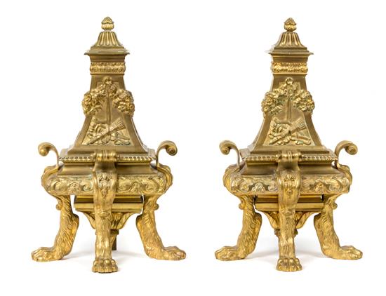 Appraisal: Sale Lot A Pair of French Gilt Bronze Chenets late