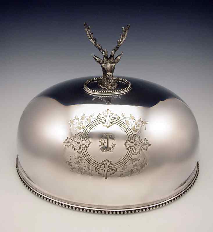 Appraisal: WILKINSON SILVERPLATE DOME WITH DEER HEAD FIGURAL FINIAL Thomas Wilkinson