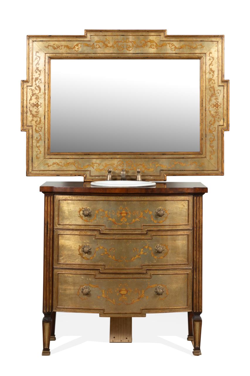 Appraisal: THEODORE ALEXANDER EGLOMISE BATH VANITY MIRROR Theodore Alexander mirrored eglomise