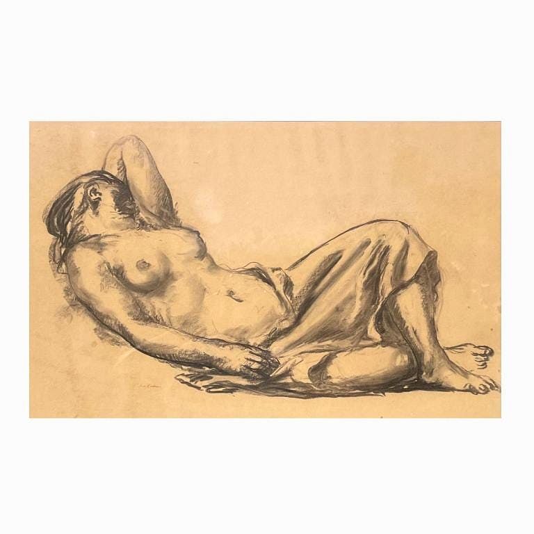 Appraisal: Jon Corbino Semi Nude Signed Charcoal Conte C Jon Corbino