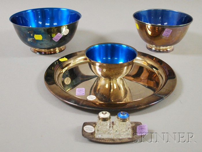 Appraisal: Group of Blue Enameled Mid-Century Modern Silver Plated Tableware including