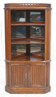 Appraisal: Walnut Mirror Back Corner Cabinet Shelves over vertical panel doors