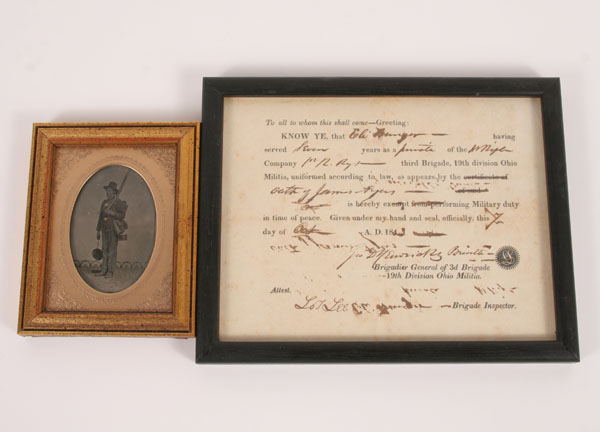 Appraisal: Framed tintype of a Civil War soldier and release paper