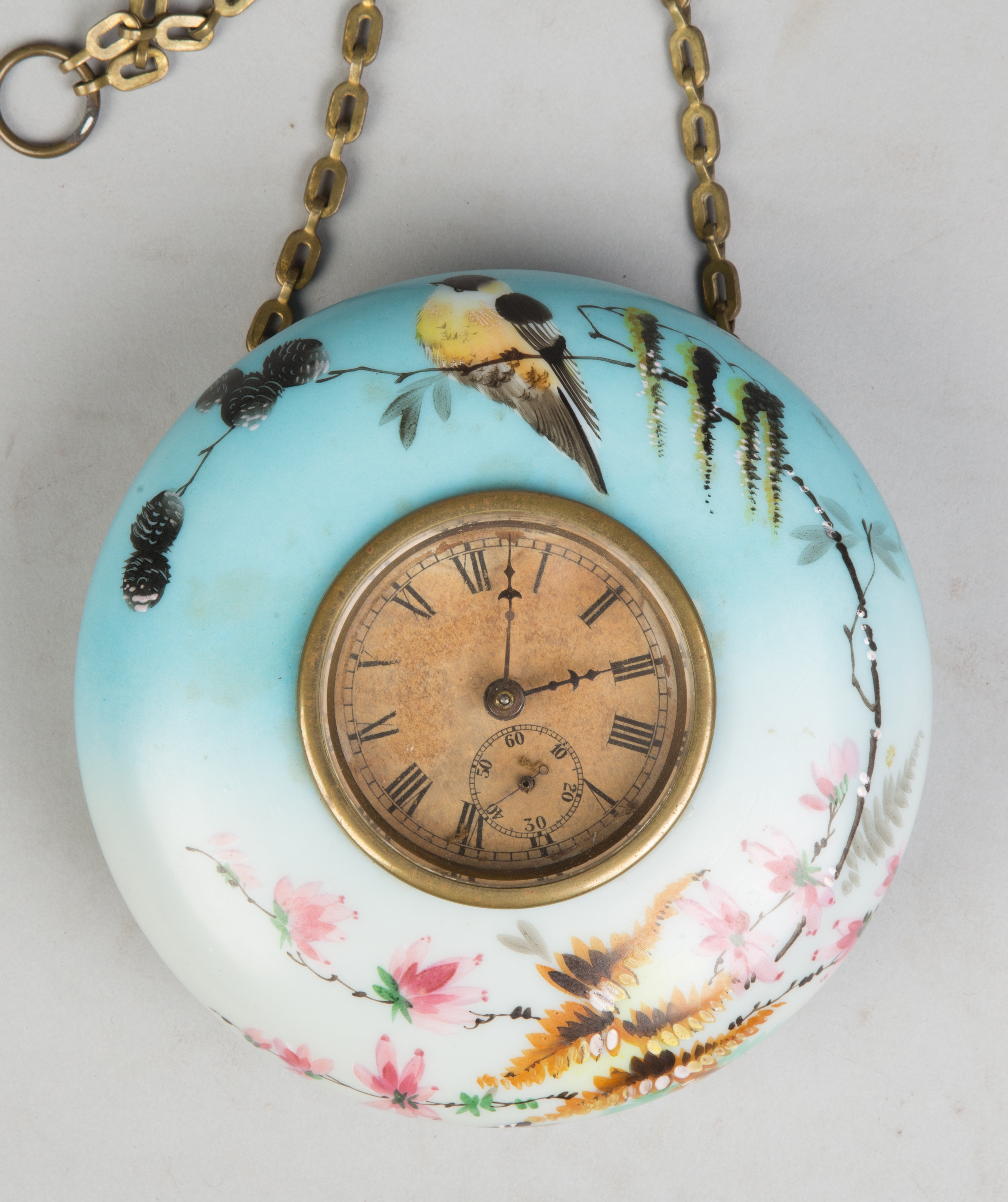 Appraisal: Welch Painted Glass Hanging Clock