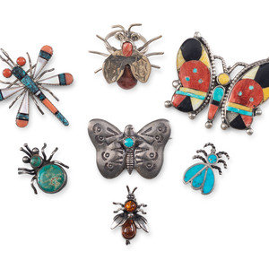 Appraisal: Navajo and Zuni Silver Bug Jewelry with Inlay second half