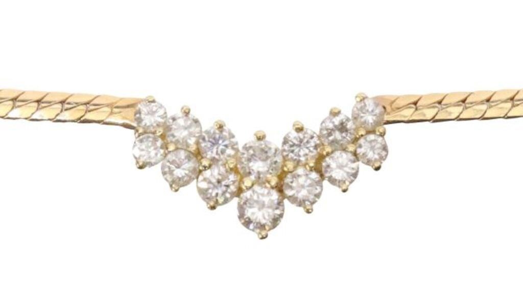 Appraisal: Estate kt yellow gold necklace central pendant with fourteen diamonds