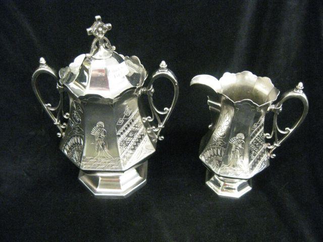 Appraisal: Victorian Silverplate Creamer Sugar oriental decor by Simpson Hall Miller