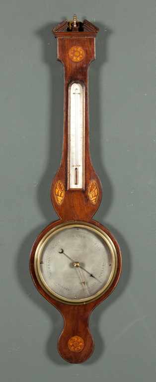 Appraisal: Regency shell and star inlay mahogany banjo barometer circa top