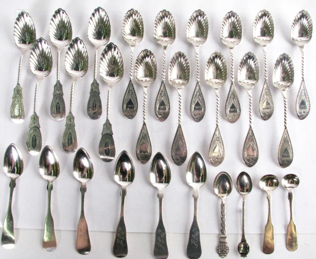 Appraisal: Group of Coin Silver Flatware pieces total including berry spoons