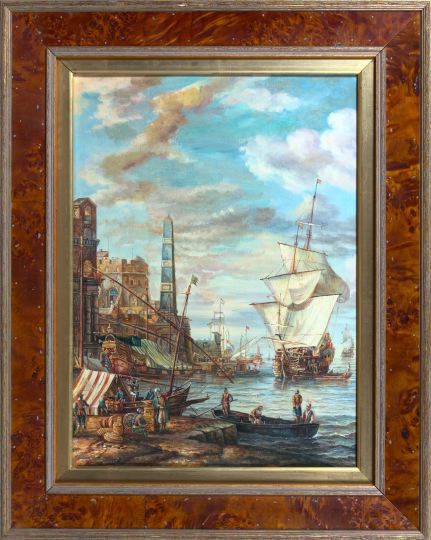 Appraisal: Italian School th Century Ship Approaching the Harbor oil on