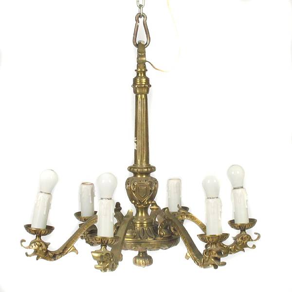 Appraisal: An Empire style gilt bronze six light chandelier height in