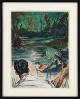 Appraisal: BILL WENTZELL Wenzel American THE ANGRY GATOR Watercolor illustration shows