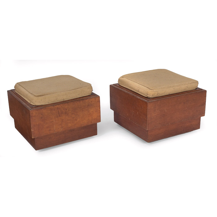 Appraisal: Style of Frank Lloyd Wright stools pair mahogany veneer over