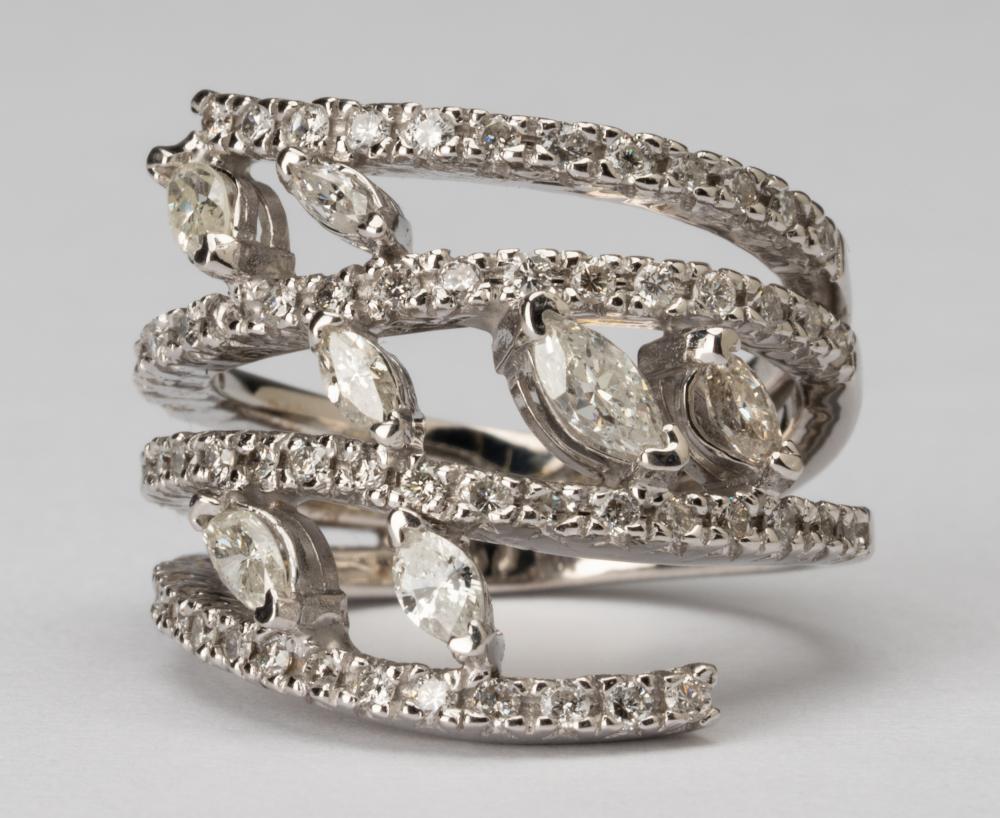 Appraisal: KARAT WHITE GOLD DIAMOND RINGProng set with seven marquise brilliant