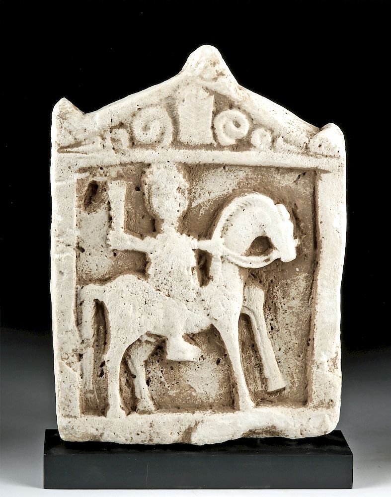 Appraisal: Roman Marble Relief w Thracian Horse Rider Originally Listed At