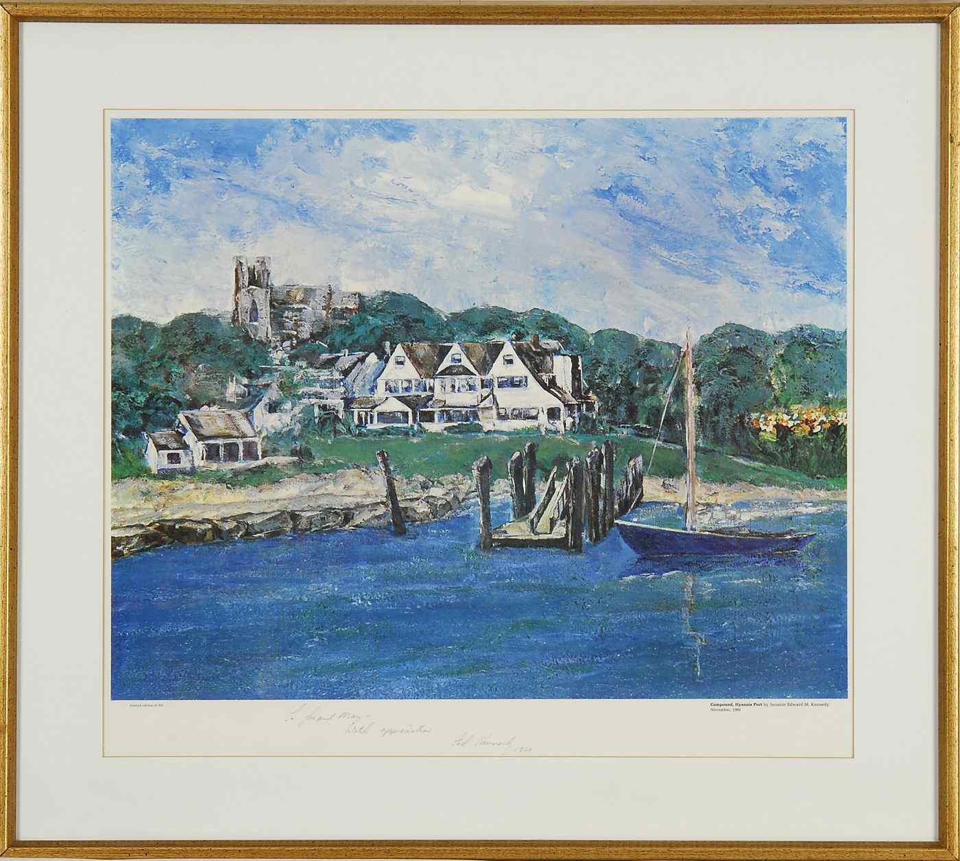 Appraisal: FRAMED PRINT Compound Hyannis Port by Senator Edward M Kennedy