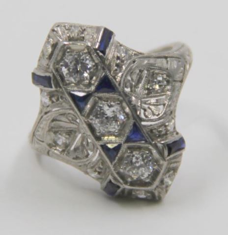 Appraisal: JEWELRY Antique Stone Diamond and SapphirePlatinum Ring Total approx diamond