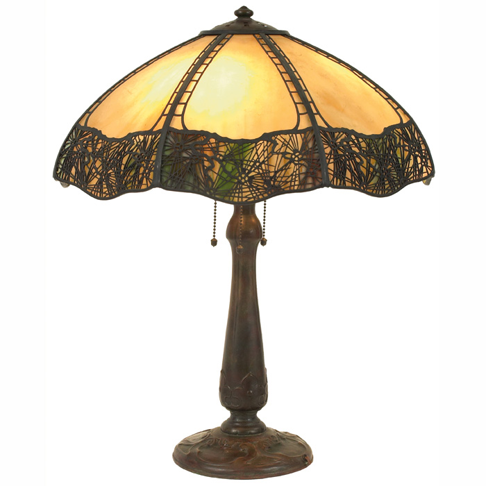 Appraisal: Handel table lamp slag glass shade with pine needle design