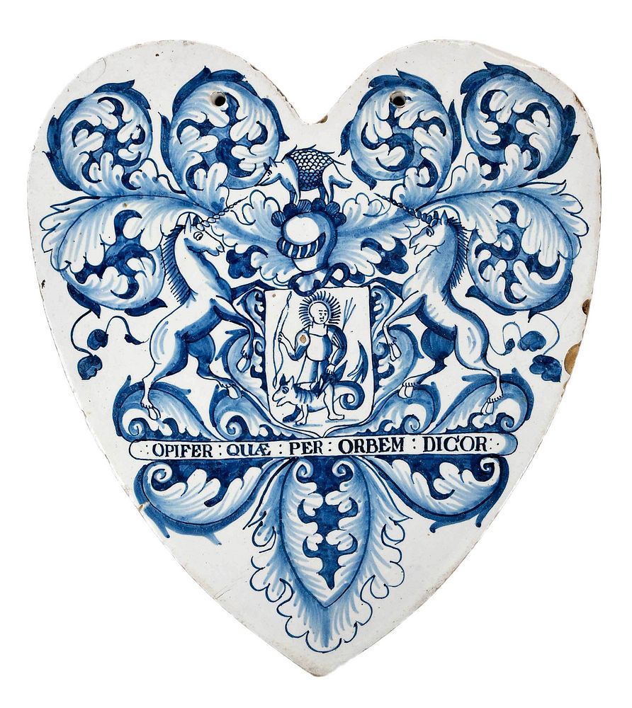 Appraisal: London Delft Blue and White Heart Shaped Pill Tile circa