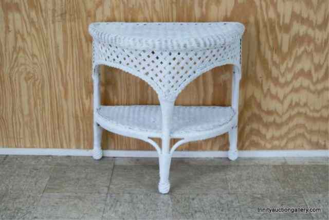 Appraisal: Wicker Rattan Entry Half Round Side TableFrom the estate is