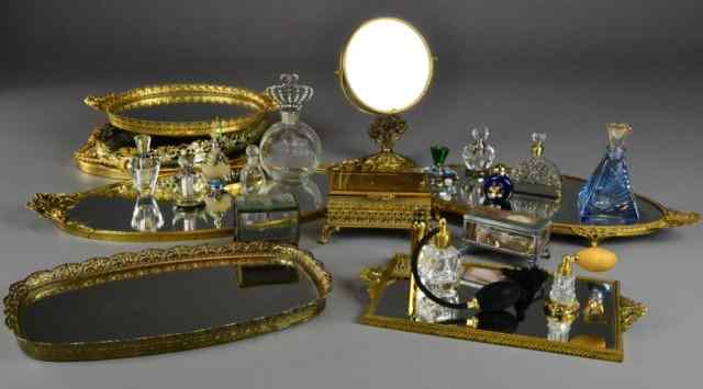 Appraisal: Pieces Perfume Bottles Dresser Boxes PlaTo include various perfume bottles