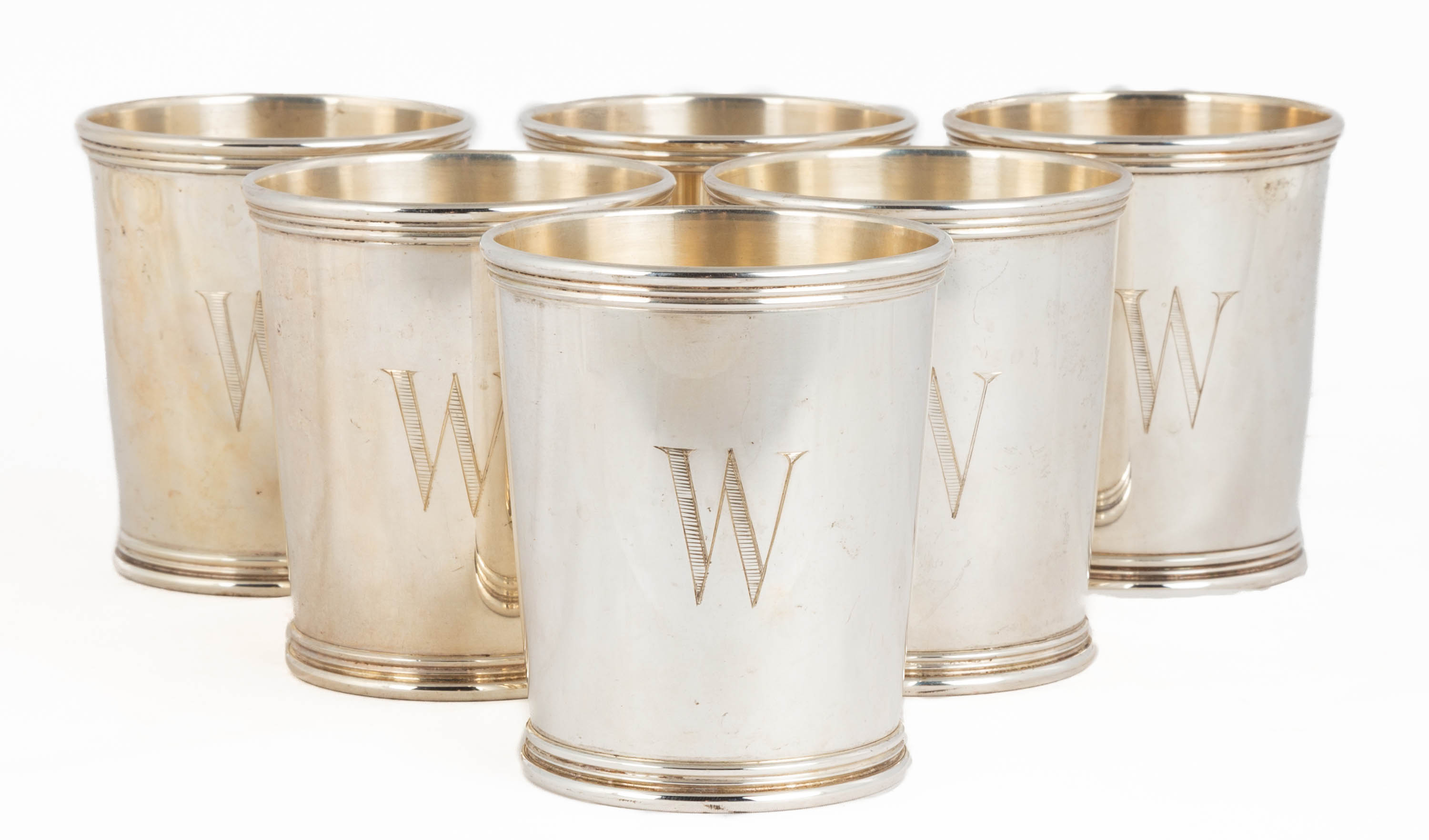 Appraisal: STERLING SILVER JULEP CUPS marked sterling monogrammed W troy ounces