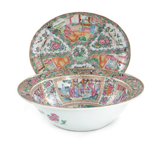 Appraisal: Chinese Rose Medallion porcelain punch bowl and platter Qing dynasty