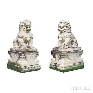 Appraisal: Pair of White Marble Foo Lions Pair of White Marble