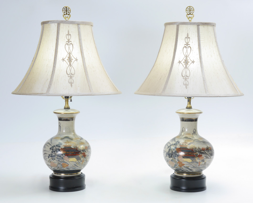 Appraisal: PAIR KUTANI PORCELAIN LAMPS Pair of Kutani Japanese hand painted