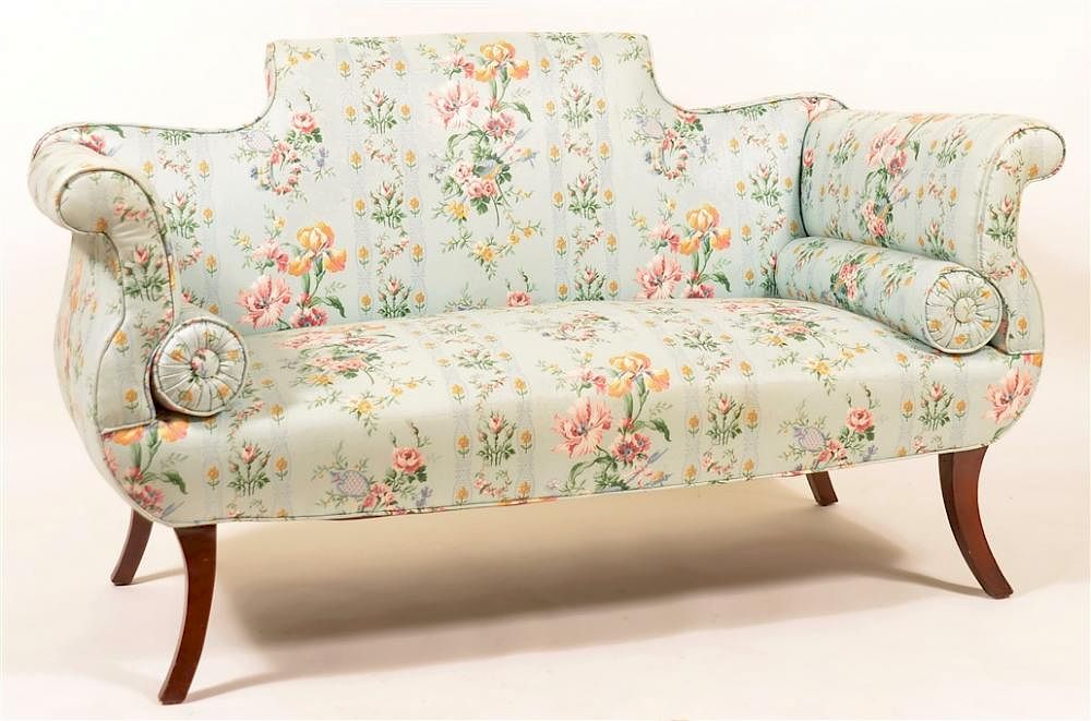 Appraisal: Hepplewhite Style Floral Upholstered Settee Hepplewhite Style Floral Upholstered Settee