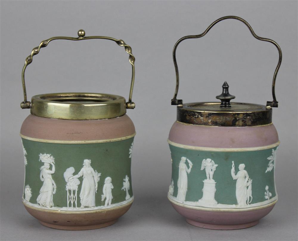 Appraisal: TWO WEDGWOOD THREE-COLOR JASPER DIP JAM POTS impressed upper case